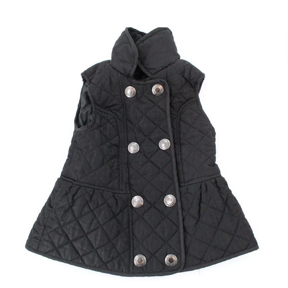 Calvin Klein Jeans Girls Size 6 Black Quilted Puffer Sleeveless Snap Peplum Vest